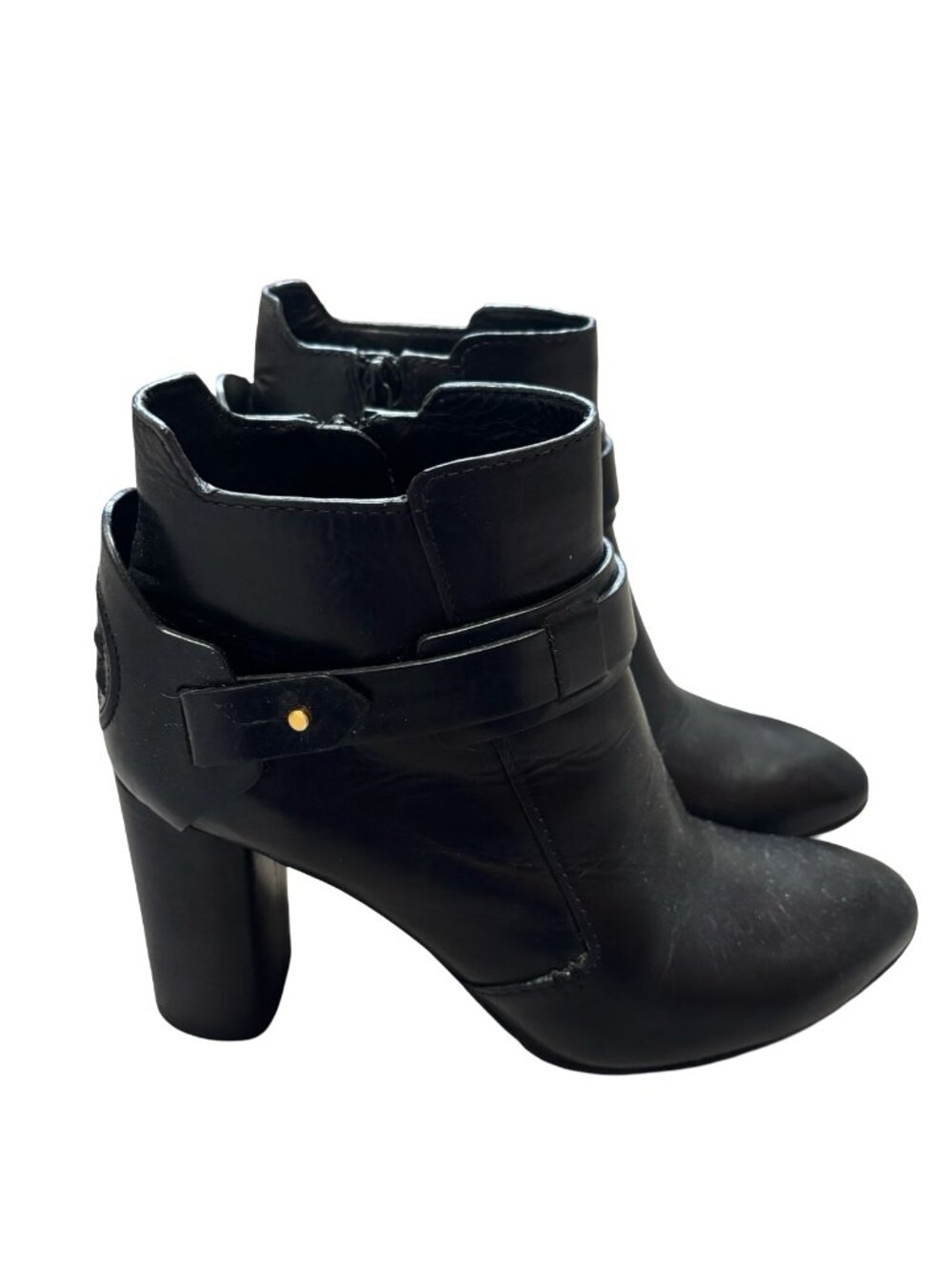 Tory Burch Colton Black Leather Ankle Booties Block Heel Size 7